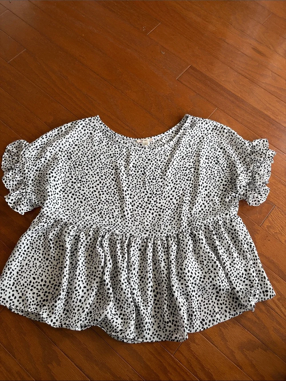 miami White Blouse with Black Dot Print and Ruffled Peplum